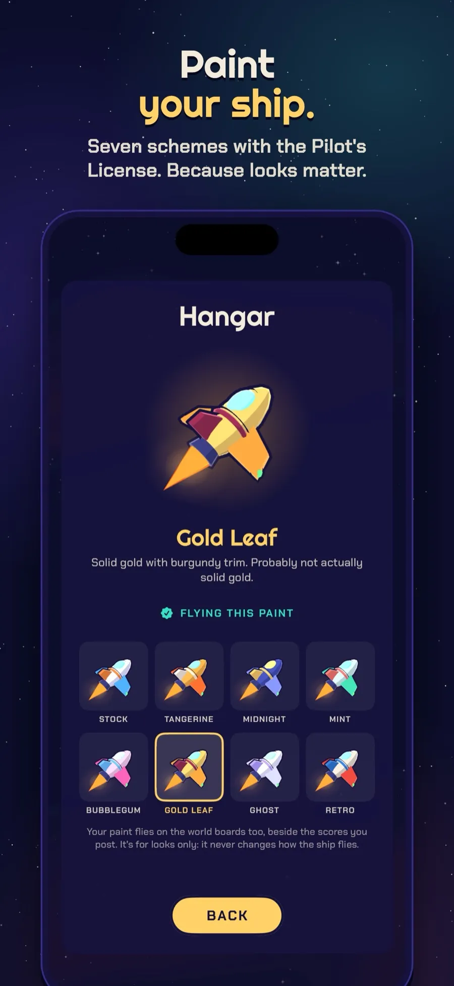 The Hangar, picking a paint scheme for the ship, captioned Paint your ship